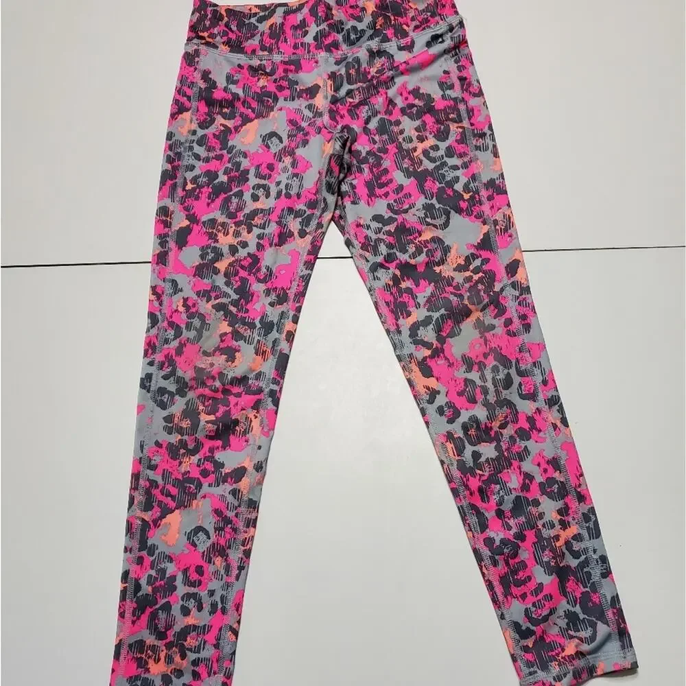 Old Navy Active Pant Girls Size 8 GoDry Hot Pink Leopard Legging Comfort Stretch